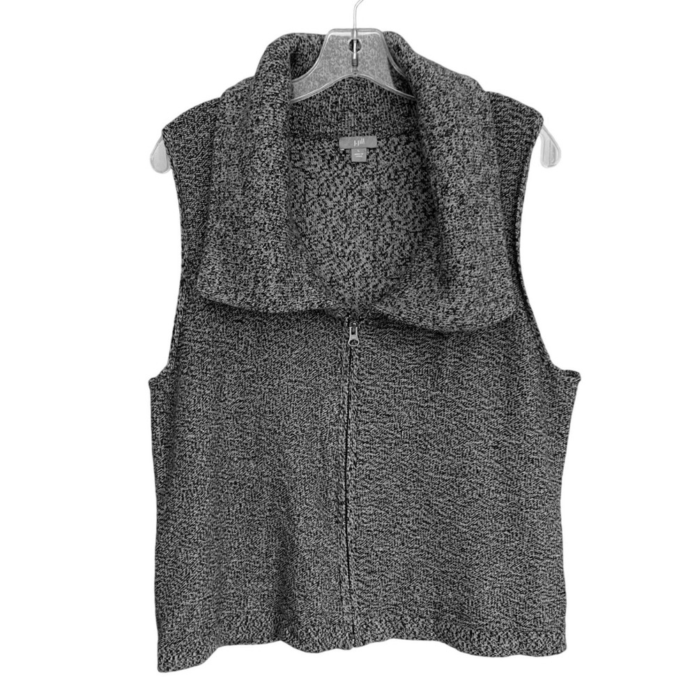 J. Jill‎ Womens B&W Marled Full Zip Shawl Collar Sleeveless Sweater Vest Large